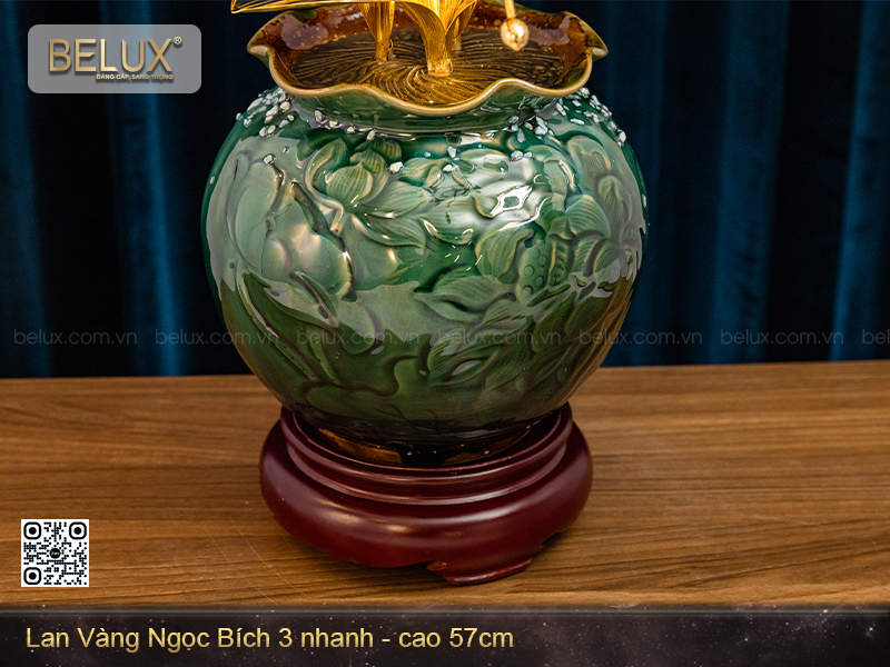 Chậu lan vàng ngọc bích 3 nhánh mạ vàng 24k&nbsp;